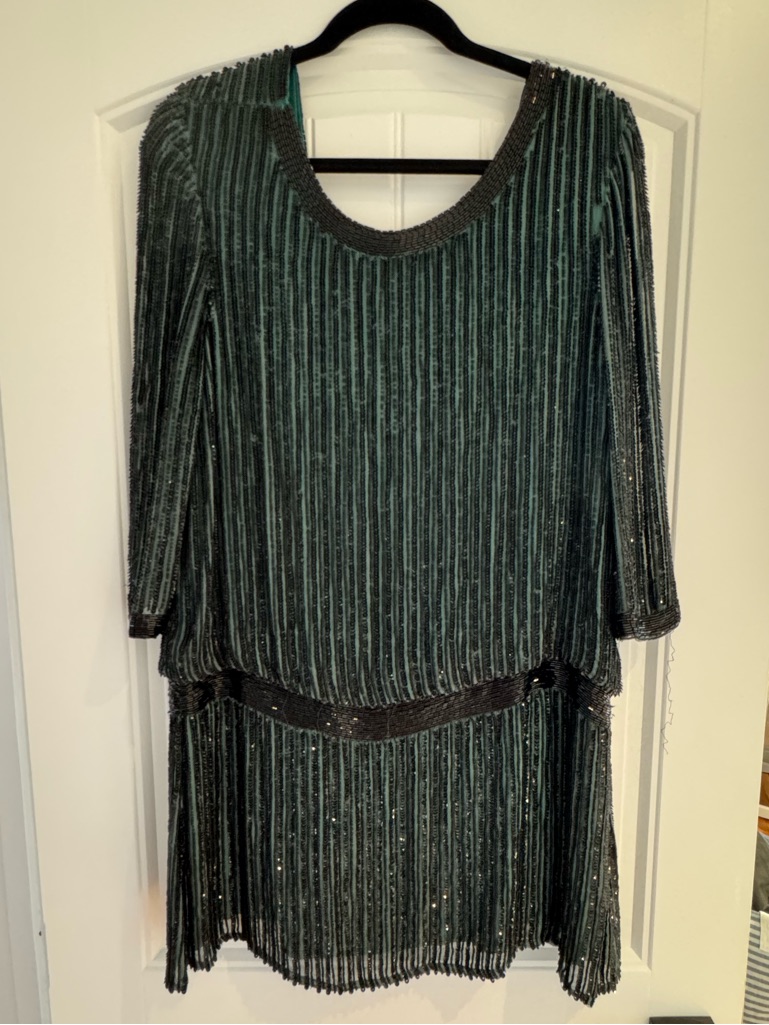 Emerald Green Scoop Back Beaded Mini Dress